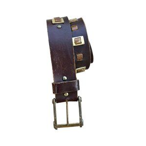 Leather with Studded Belt Women's Brown Gold Chic  Bohemian